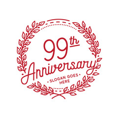 99 years anniversary design template. 99th anniversary celebration hand drawn logotype. Vector illustration.