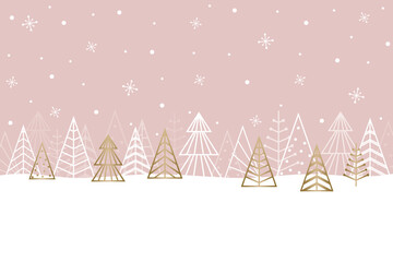 Golden Christmas trees. Winter background with copyspace. Vector illustration