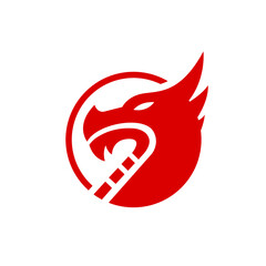 Fototapeta premium Dragon head in circular logo concept. The majesty dragon icon isolated on white background vector illustration design. Awesome dragon logo idea. 
