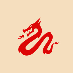 Dragon logo breathing fire vector illustration. Simple wild dragon icon design. Dragon awesome logo inspiration.