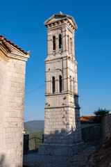 Fototapeta na wymiar Zoodochos Pigi church and bell tower in Karytaina, Arcadia, Greece