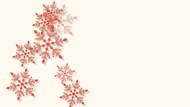 クリスマス 雪の結晶 オレンジ 左 大 雪が降る 【背景 オフホワイト】