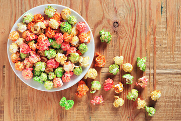 Rainbow candy coated popcorn