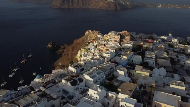 Oia Santorini Aerial View, Cyclades Island in Aegean Sea, Greece