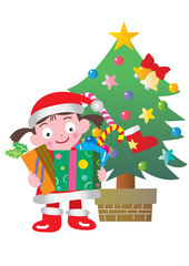 サンタクロースのかっこうをした女の子のクリスマスカード
