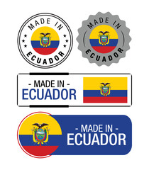 Set of Made in Ecuador labels, logo, Ecuador flag, Ecuador Product Emblem. Vector illustration