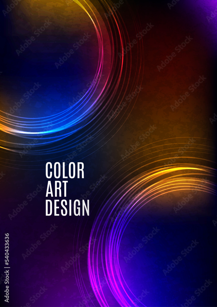 Poster Overlapping circular lines, primitive composition. Vector geometric minimal abstract background for banner, background, landing page.