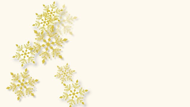 クリスマス 雪の結晶 ゴールド 左 大 雪が降る 【背景 オフホワイト】