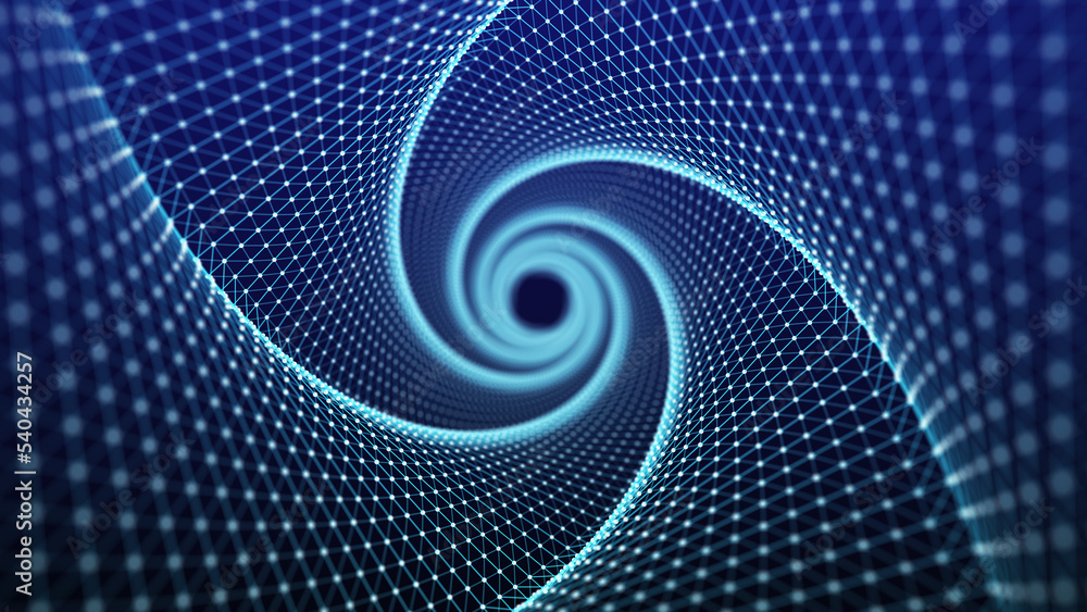 Poster a frame twisted tunnel made of a connection of blue dots and lines. network connection. the structur