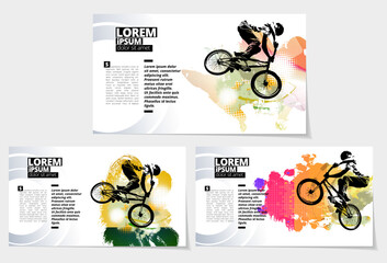 Elegant layout for sport presentation with active young person riding a bmx, vector illustartion