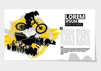 Fototapeta na wymiar Elegant layout for sport presentation with active young person riding a bmx, vector illustartion