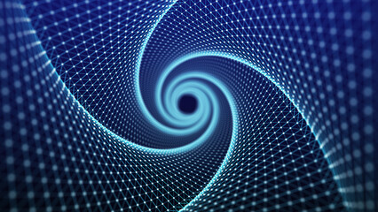 Obraz premium A frame twisted tunnel made of a connection of blue dots and lines. Network connection. The structure of big data. Data transmission technology. 3d rendering