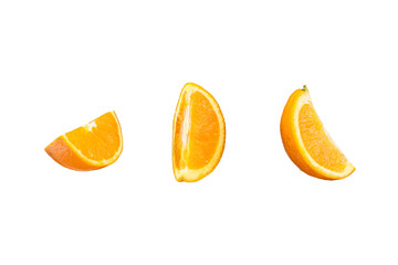Fresh yellow quarter of oranges isolated on a white background. Full Depth of field. Clipping path