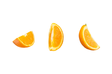 Fresh yellow quarter of oranges isolated on a white background. Full Depth of field. Clipping path