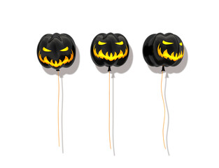 Halloween balloons with shadows on a white background. 3d illustration