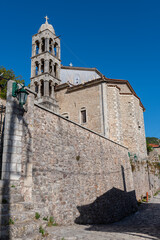 Taxiarchon church and bell tower in Dimitsana village, Arcadia, Greece