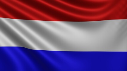 Render of the Netherlands flag flutters in the wind close-up, the national flag of Netherlands flutters in 4k resolution, close-up, colors: RGB. High quality 3d illustration