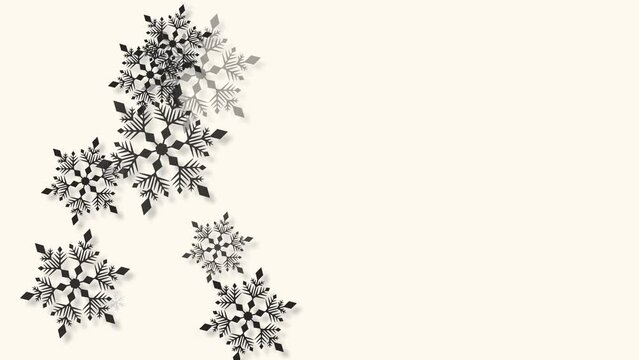 クリスマス 雪の結晶 黒 左 大 雪が降る 【背景 オフホワイト】
