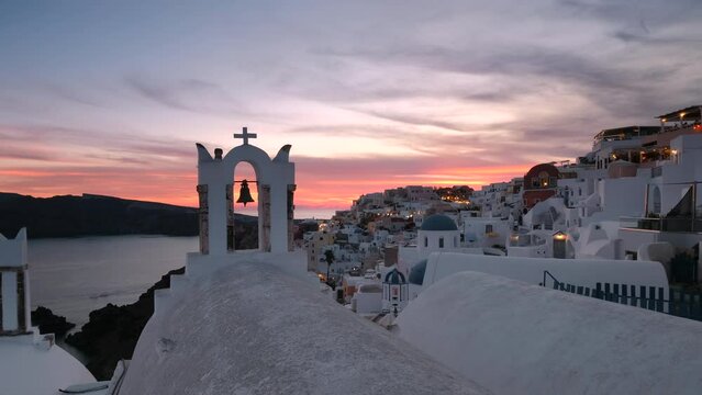 Oia Santorini Sunset Time Lapse, Cyclades Island in Aegean Sea, Greece