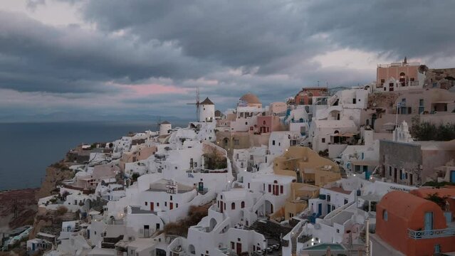 Oia Santorini Windmills Time Lapse, Cyclades Island in Aegean Sea, Greece