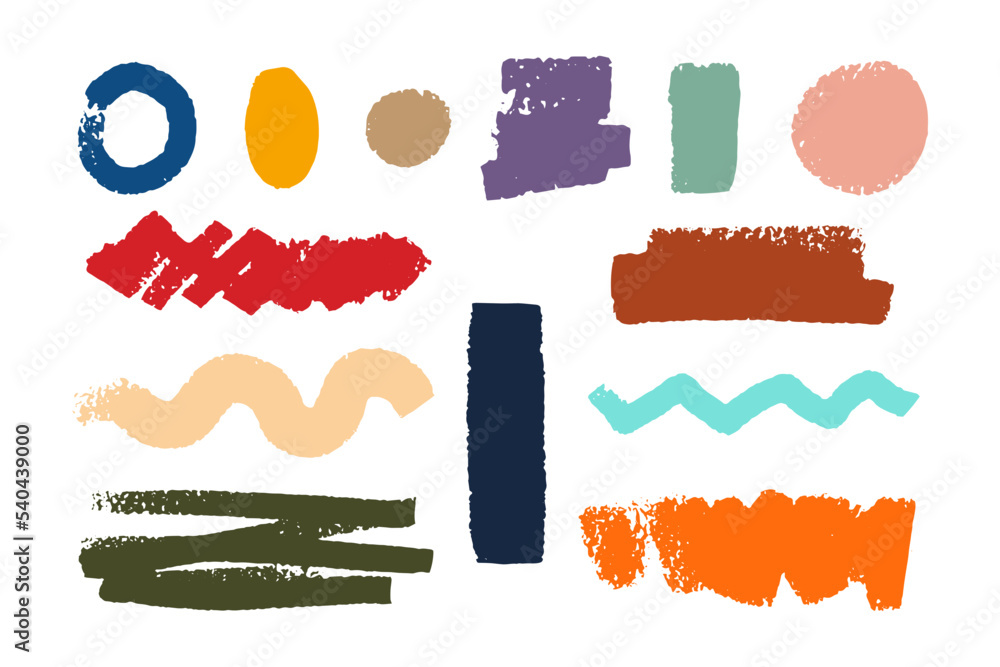 Poster collection of abstract brush stroke for stamp shape ornament. set of acrylic rough line art for desi