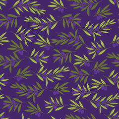 Seamless decorative elegant pattern with olives branches. Print for textile, wallpaper, covers, surface. For fashion fabric. Retro stylization.