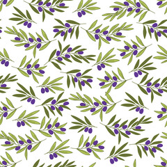 Seamless decorative elegant pattern with olives branches. Print for textile, wallpaper, covers, surface. For fashion fabric. Retro stylization.