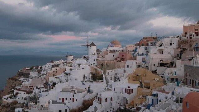 Oia Santorini Windmills Time Lapse, Cyclades Island in Aegean Sea, Greece
