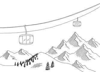 Cable car graphic mountain black white landscape sketch illustration vector  © aluna1