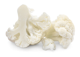 Cut fresh raw cauliflowers on white background