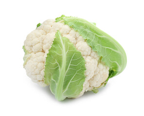 Whole fresh raw cauliflower on white background