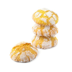 Delicious homemade lemon cookies on white background