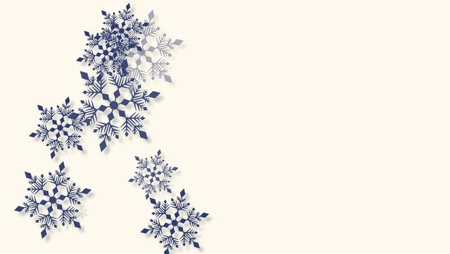 クリスマス 雪の結晶 瑠璃色 左 大 雪が降る 【背景 オフホワイト】