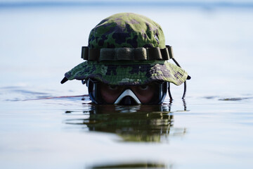 Special Forces soldier, combat swimmer during a special mission.