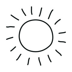 Cute hand drawn doodle vector. Sun drawing black and white. Isolated doodle sun hand drawing on white background.
