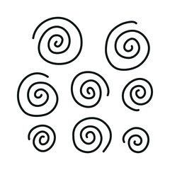 Set of hand drawn spirals line collection. Spiral illustration doodle handrawn style vector eps.