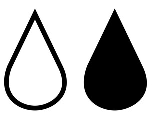 Water drop outline and silhouette icon set. Collection of raindrop. Vector illustration isolated on white background.