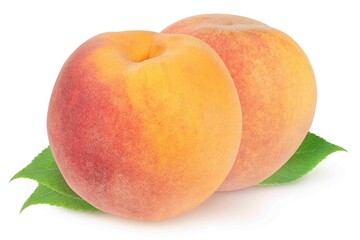 Peaches and strawberries on an isolated white background.
