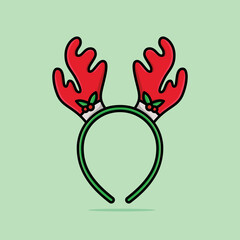 Christmas mask with brown reindeer antler isolated on light green background, cartoon illustration.