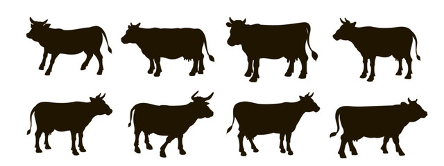 Animal silhouettes, cow. Vector illustration, black and white illustration.