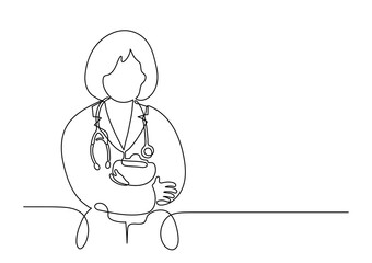 Female physician. Continuous line drawing doctor. Medicine concept.