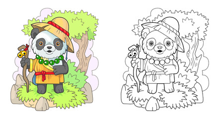 cute cartoon panda monk, funny illustration
