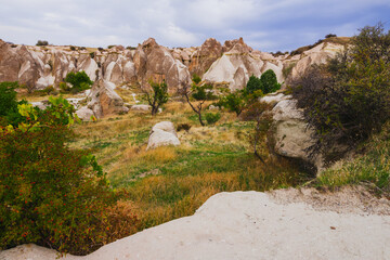 Fototapeta premium View from the observation deck to rock formations at Goreme, Cappadocia, Turkey