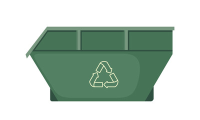 Trash container icon with recycle symbol in flat style isolated on white background.