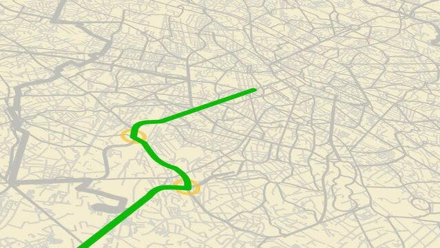 3D rendering GPS map navigator with direction path, different color of a route for transport concept.  Green direction path. Video