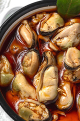 Homemade Canned Pickled Mussels snack