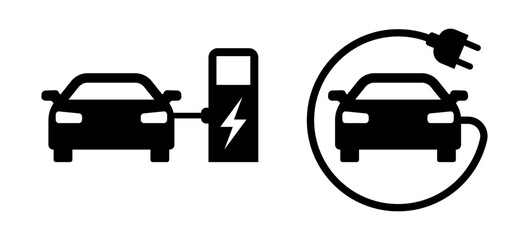 Electric car vector icons. Eco friendly car silhouette. Simple flat vehicle symbols.