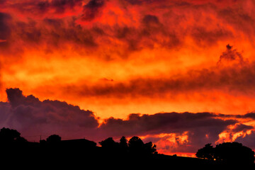 Sunset in the Dordogne, France looking like the sky is on fire
