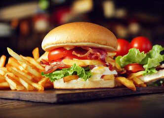 hamburger and fries