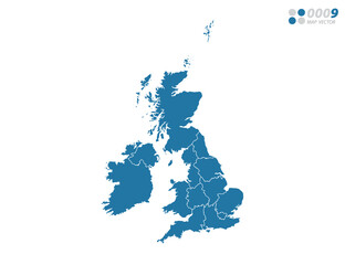Vector blue of map United Kingdom (UK).